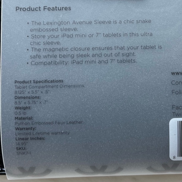 🆕 Francine Black Lexington Ave Snake Sleeve iPad Mini Storage Case - Picture 5 of 7